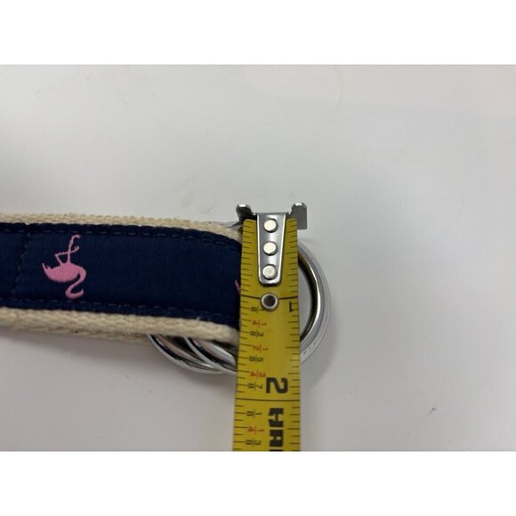J. Crew Belt Fabric Blue/Pink Flamingo Double D Ring Sz Small - Picture 7 of 7